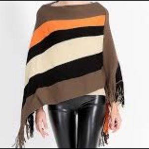 Autumn Winter Tassel Knitted Sweater Fashion Striped Pancho